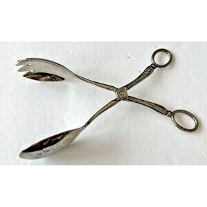 Vintage Italian Scissor Tongs Silverplate Fork and Spoon shape Fruit design